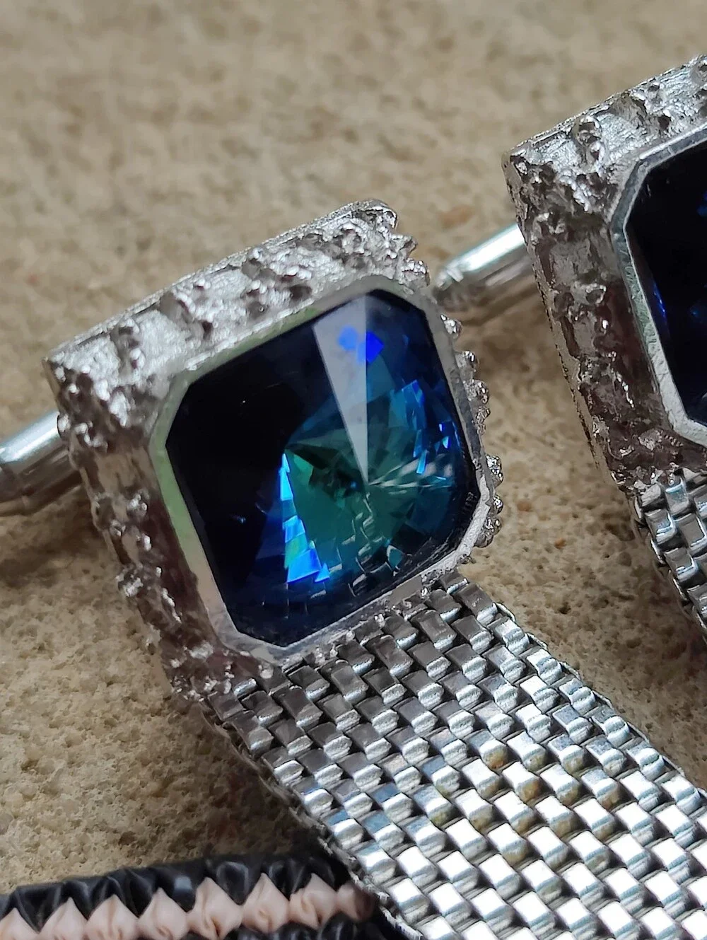 Vintage Dante Blue Rivoli Foiled Back Crystal Cuff Links